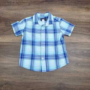Blue & Aqua Plaid Button Down Shirt for Easter/Spring SIZE: 18-24 Months